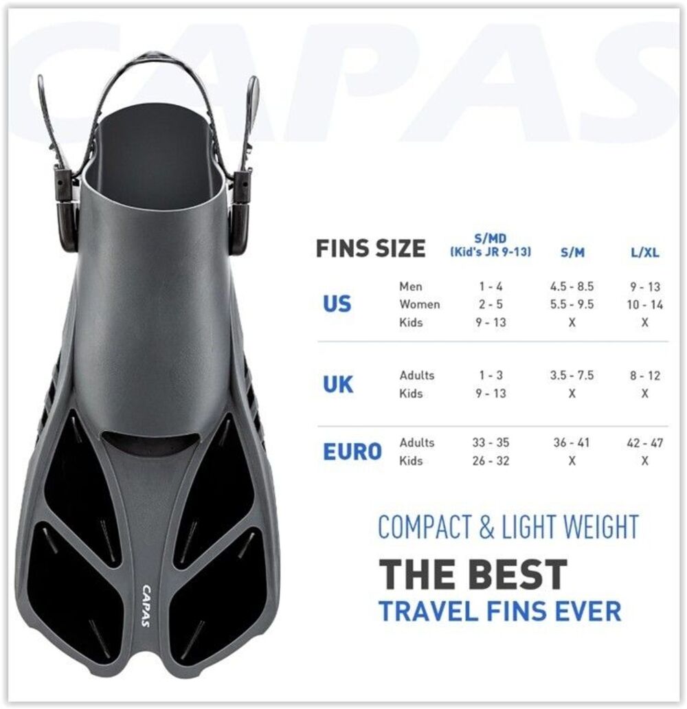 CAPAS Snorkel Fins, Swim Fins Small/Medium Black and Grey NEW - Picture 2 of 6